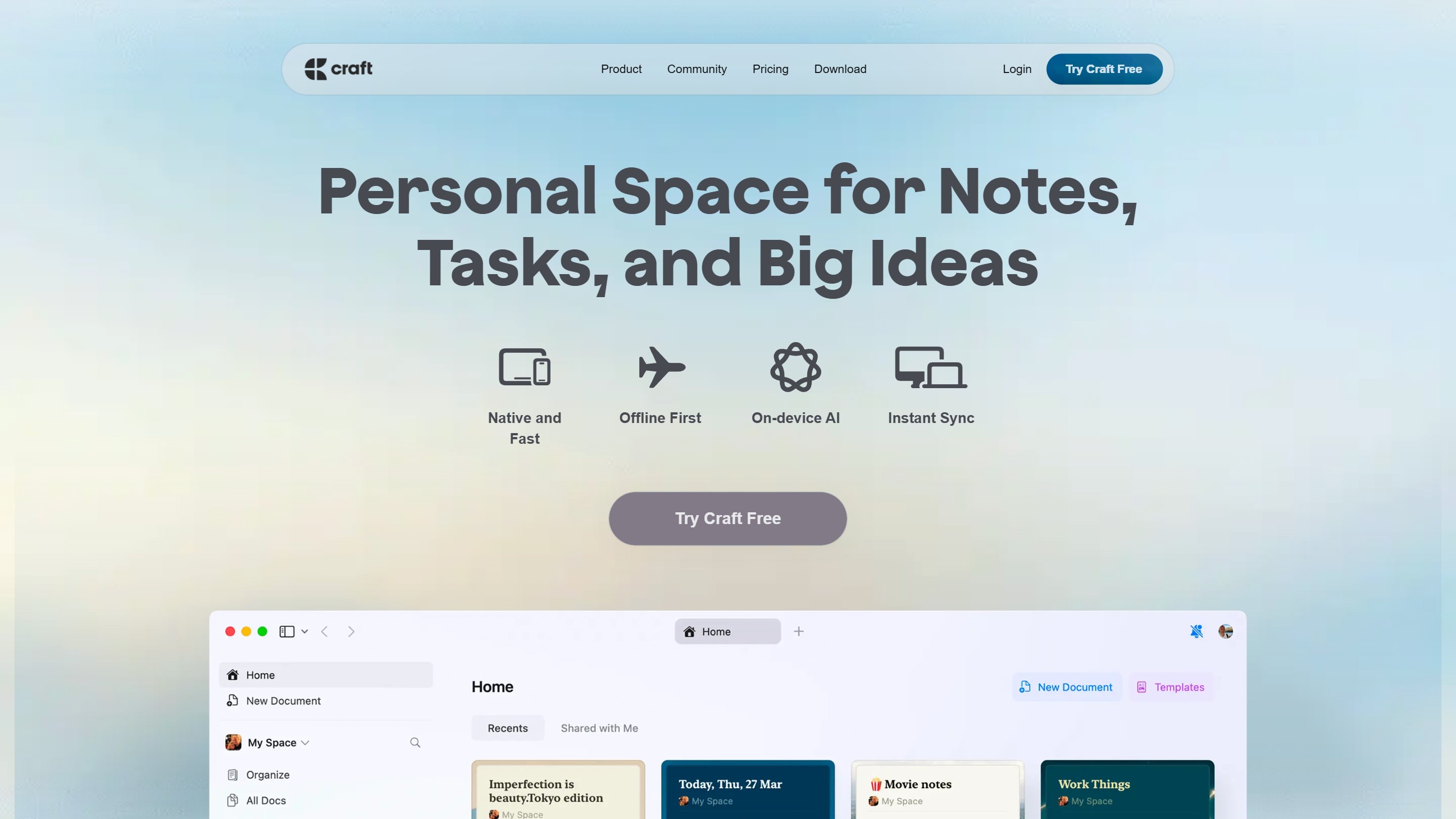 Craft Docs 产品预览图