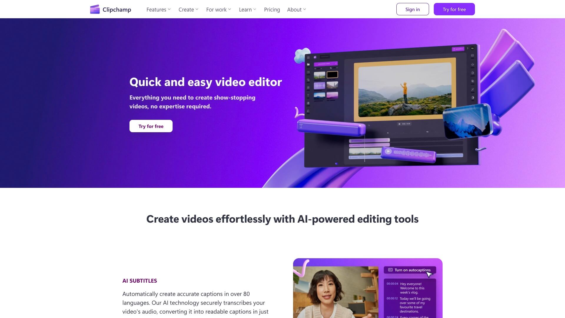Clipchamp 产品预览图